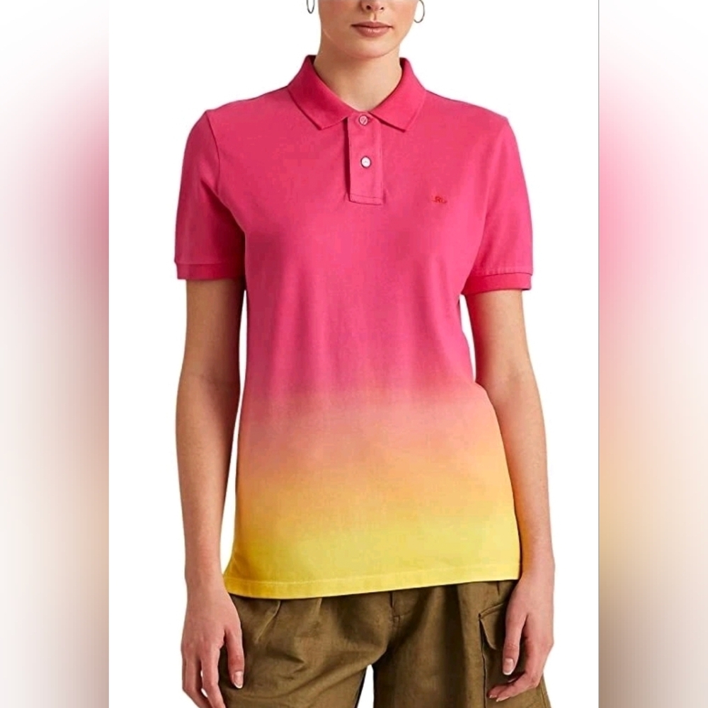 NWT Lauren Ralph Lauren Ombré Polo Shirt Pink Yellow